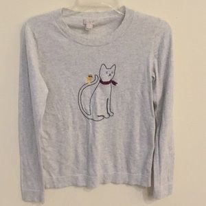 J Crew cotton summer sweater with embroidered cat
